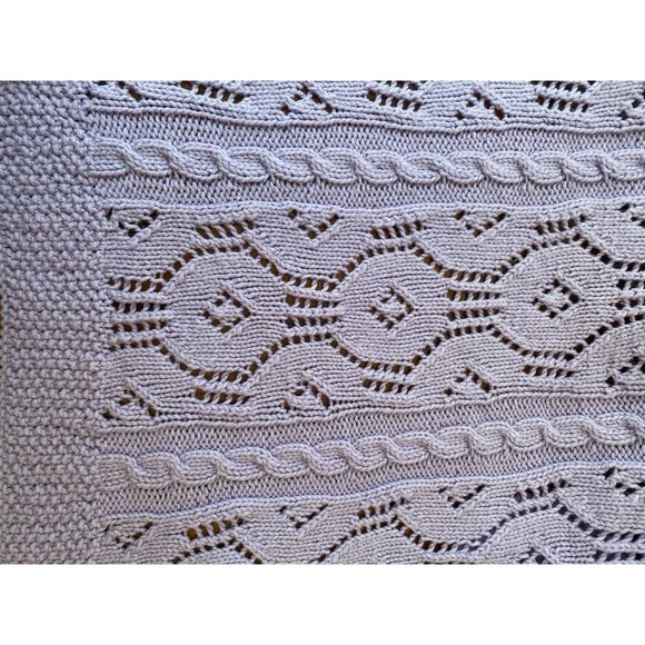 Handmade Knit Throw Blanket Light Purple 70"x80" With Diamond & Cable Pattern - Picture 3 of 6